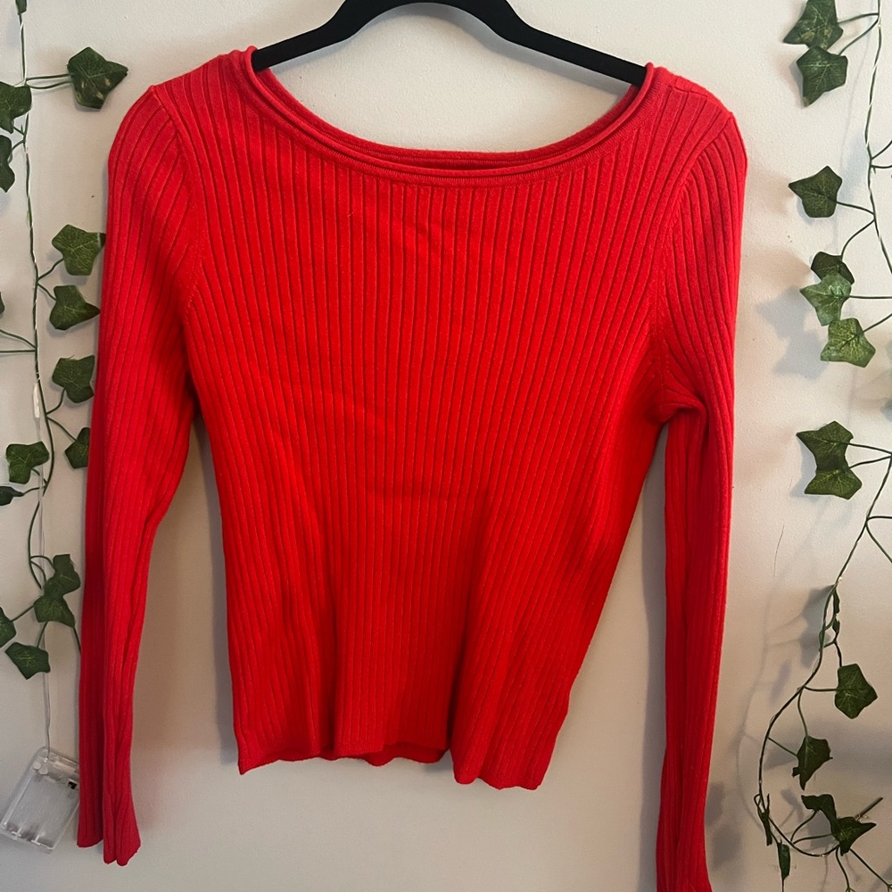 A New Day Bright Red Scoop Neck Long Sleeve Size XL